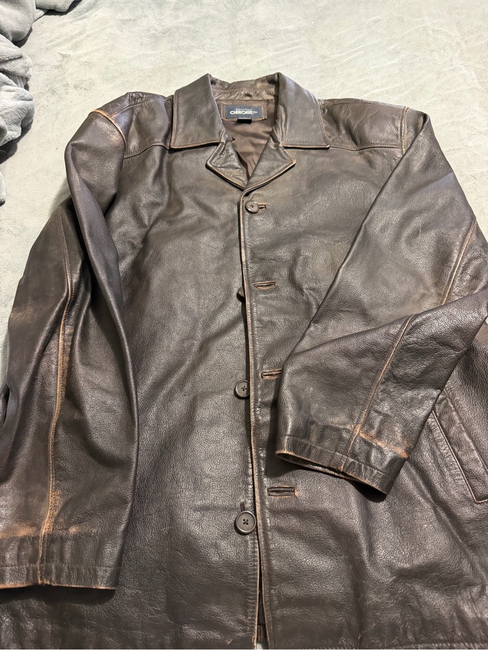 Cherokee Dark Brown Leather Button-Front Trench Coat